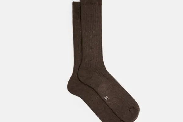 MORJAS Socks>The Wool Sock Mid-BrownRibbed